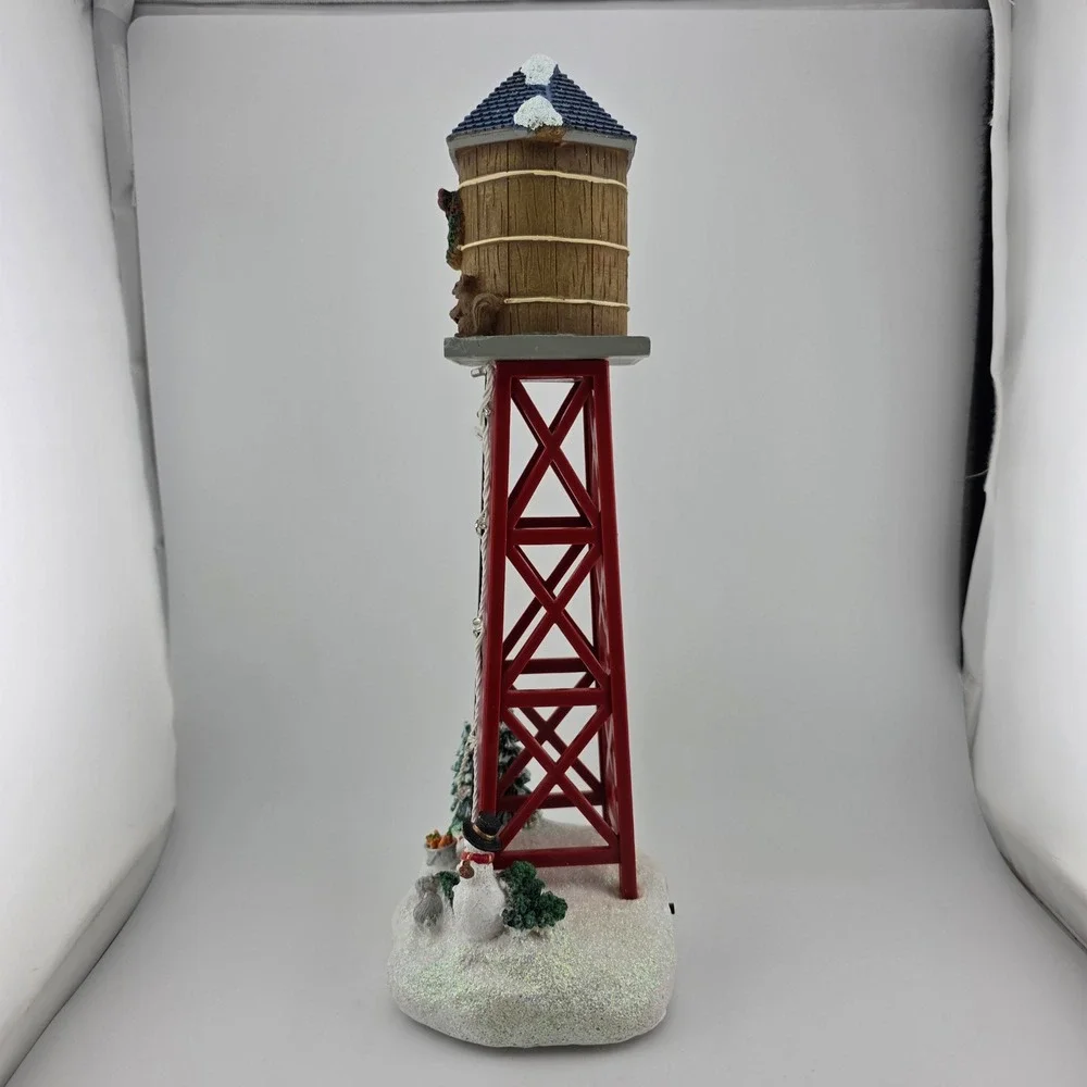 Holiday Time Christmas Village Water Tower Snowman Red Brown Winter Wonderland